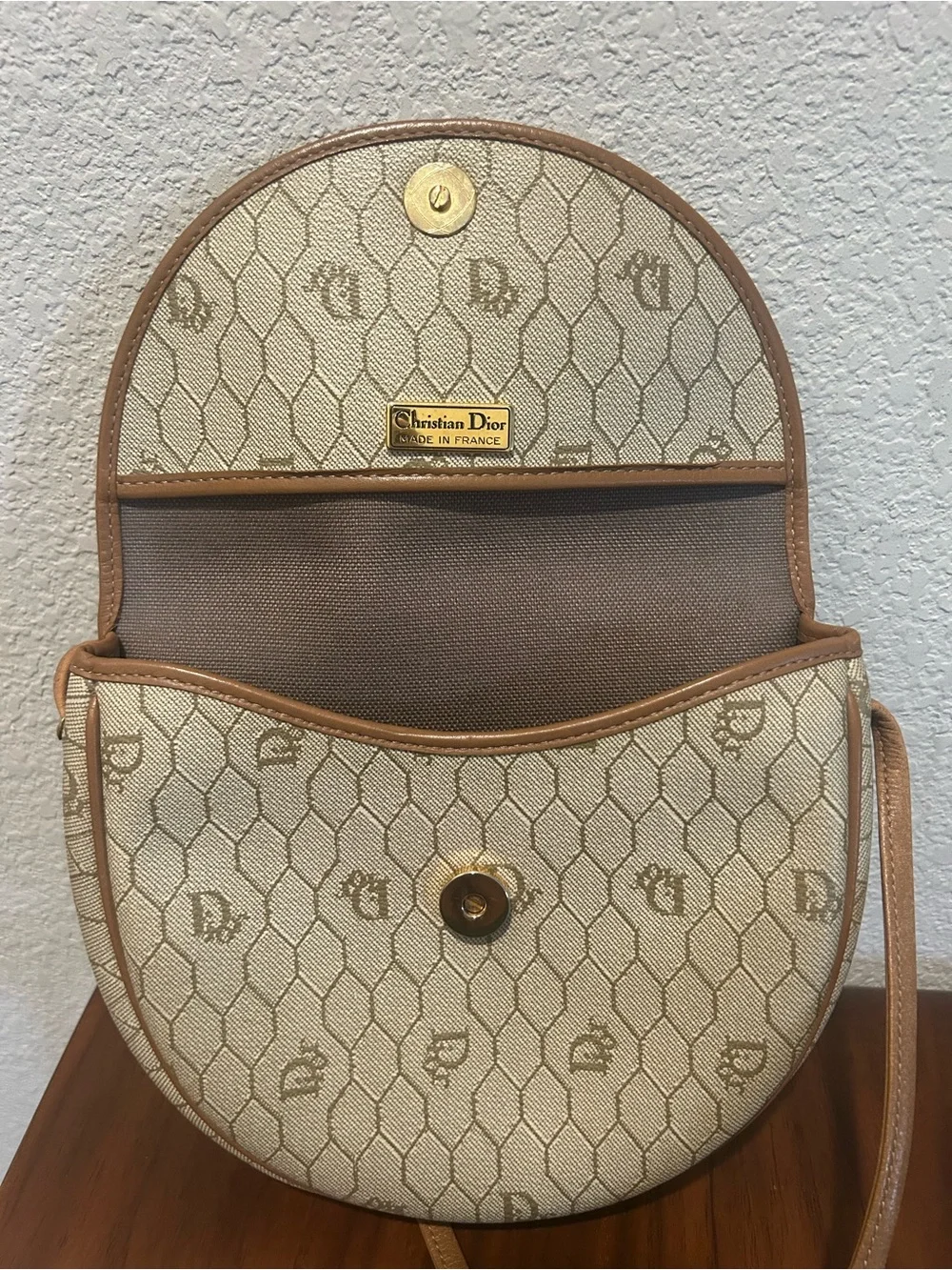 Christian Dior Honeycomb Cream and Tan Monogram Crossbody Bag